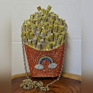 Beautiful Swarovski Crystals French Fries Orange Crossbody Clutch Bag